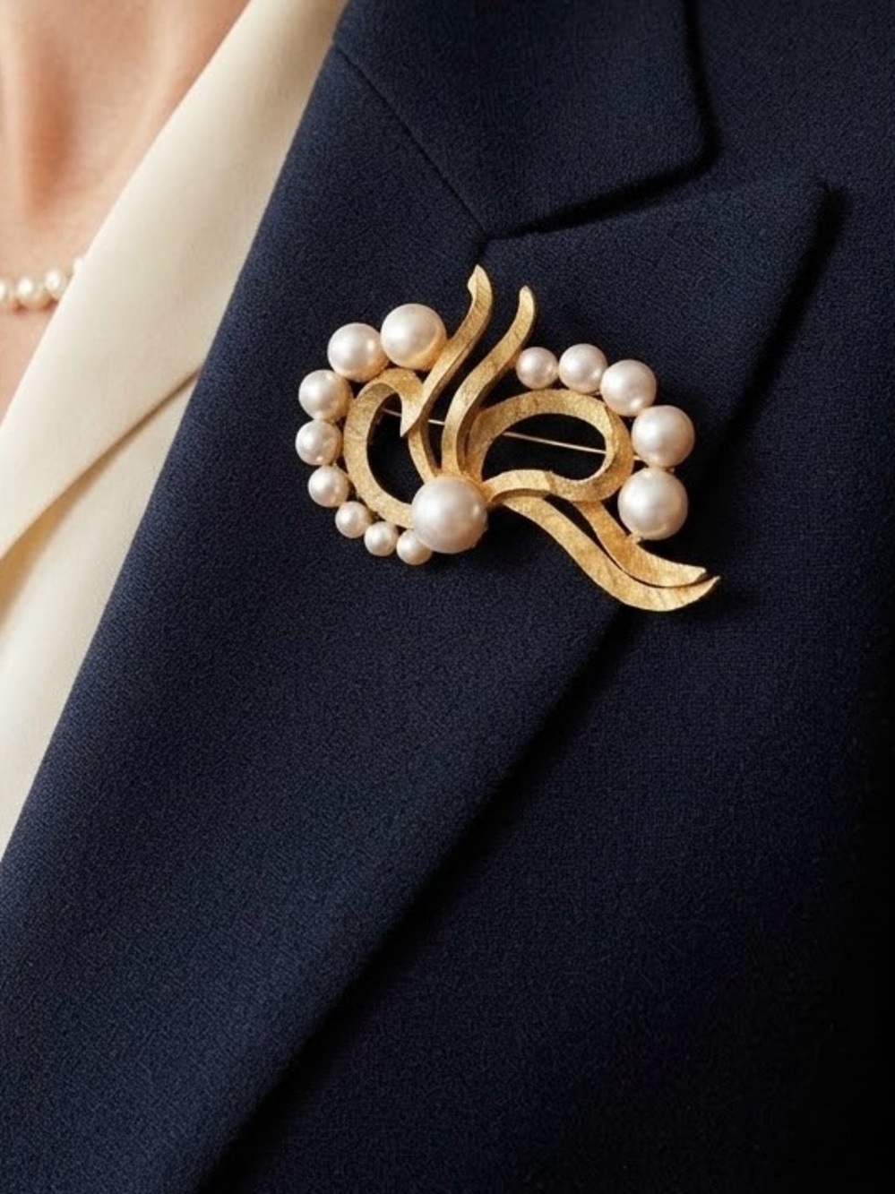 Vintage ©DFA Faux Pearl Gold-Tone Brooch Pin